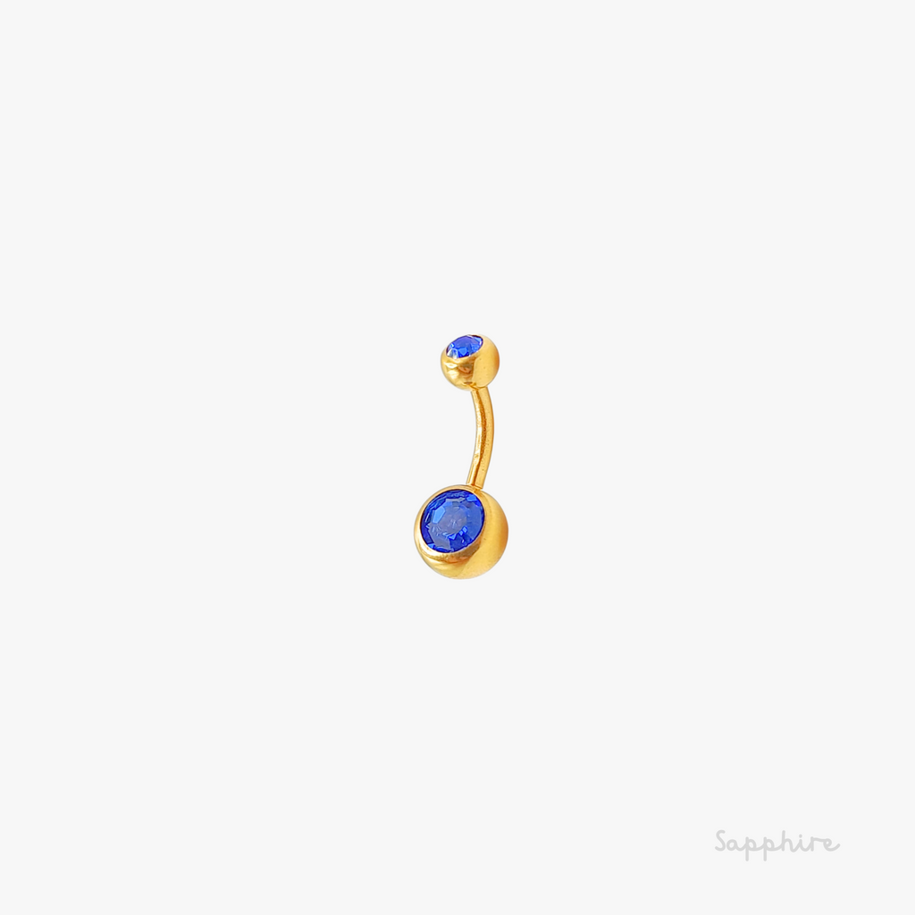 Gold Double Gem Belly Bar