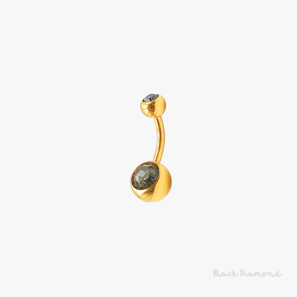 Gold Double Gem Belly Bar