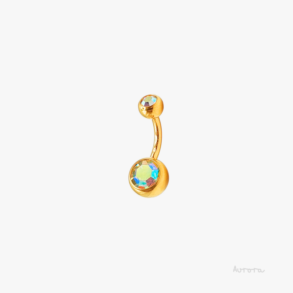 Gold Double Gem Belly Bar