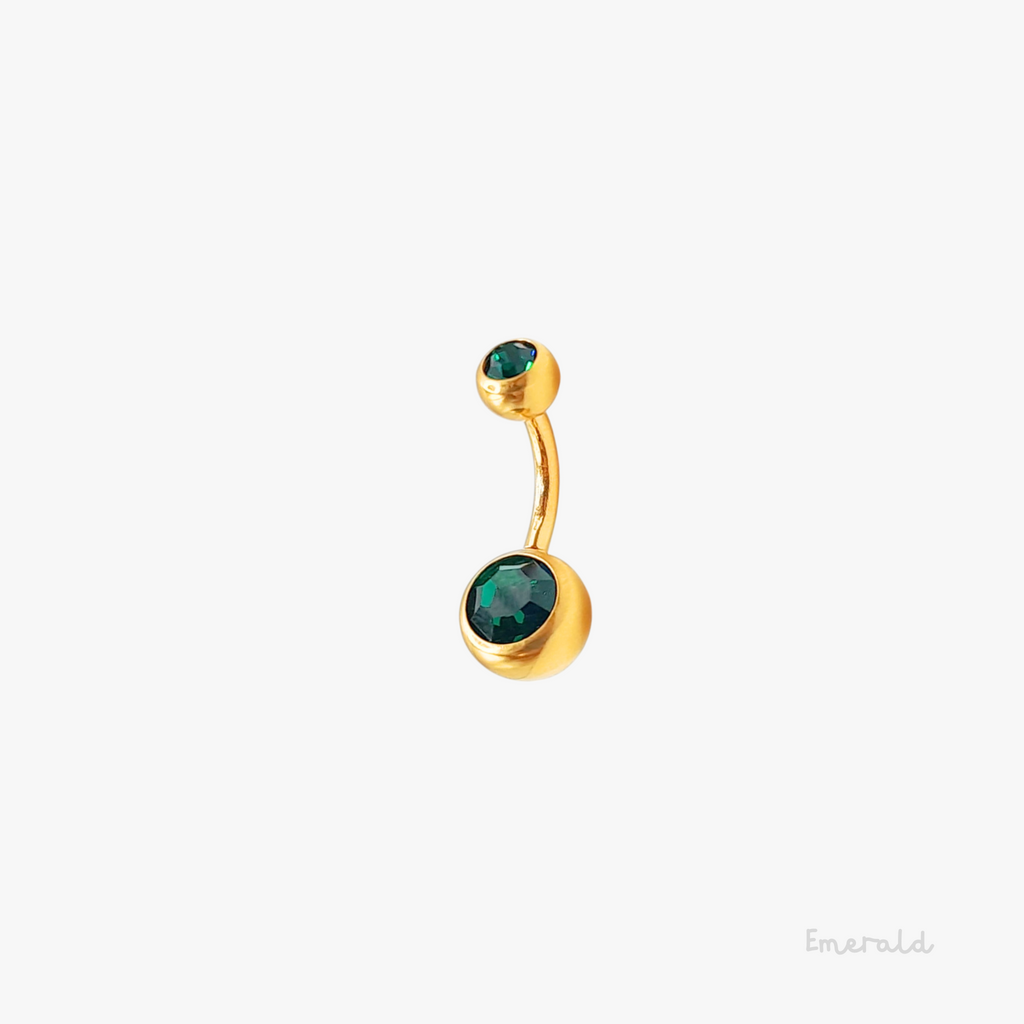 Gold Double Gem Belly Bar
