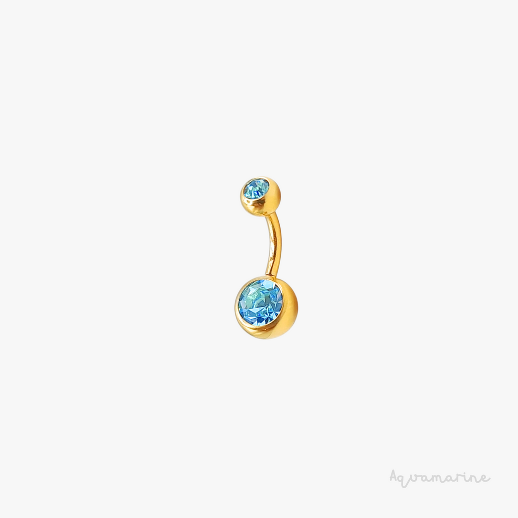 Gold Double Gem Belly Bar
