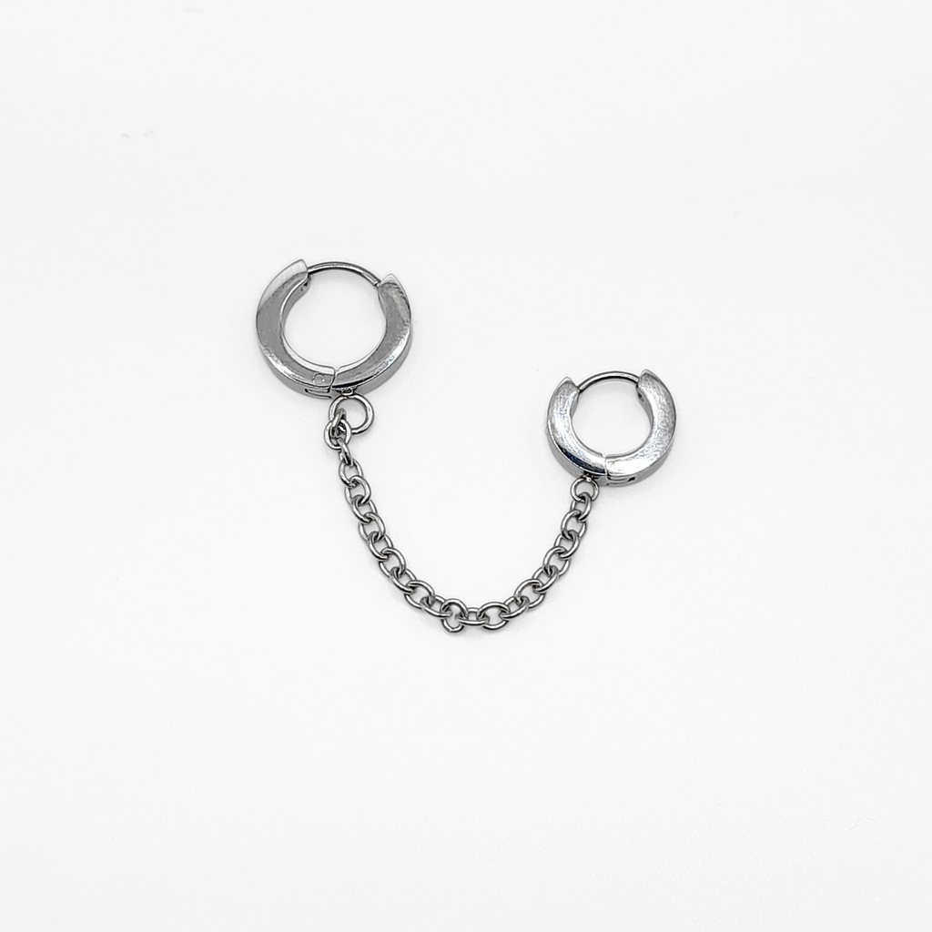 Double Piercing Chain Hoop Earrings